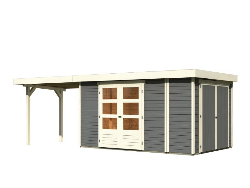 Karibu Gartenhaus Retola 6 mit Anbaudach 2,80 Meter, terragrau
