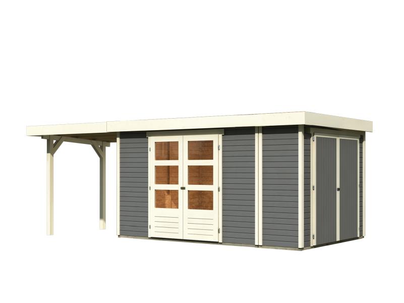 Karibu Gartenhaus Retola 6 mit Anbauschrank und Anbaudach 2,40 Meter, terragrau
