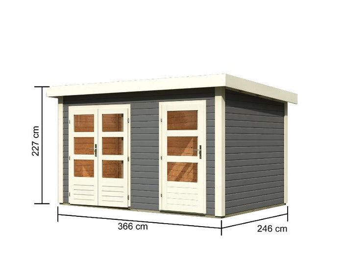 Karibu Gartenhaus Schönbuch 1, 38 mm 2-Raum-Haus - terragrau