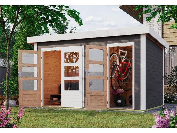 Karibu Gartenhaus Schönbuch 1, 38 mm 2-Raum-Haus - terragrau