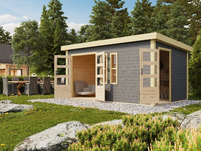 Karibu Gartenhaus Schönbuch 2 in terragrau 38 mm 2-Raum-Haus