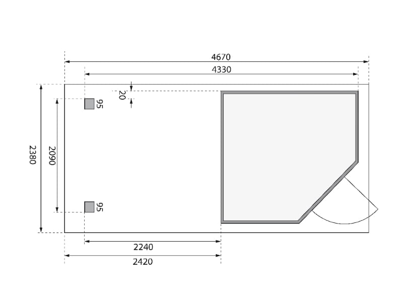 Karibu Gartenhaus Schwandorf 3 natur mit Anbaudach 2,4 m, Rückwand