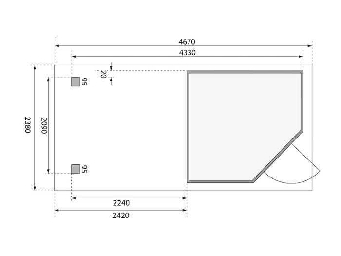 Karibu Gartenhaus Schwandorf 3 natur mit Anbaudach 2,40 Meter