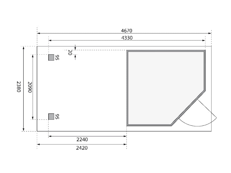 Karibu Gartenhaus Schwandorf 3 natur mit Anbaudach 2,25 Meter, Seiten- und Rückwand