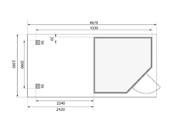 Karibu Gartenhaus Schwandorf 3 natur mit Anbaudach 2,25 Meter, Seiten- und Rückwand