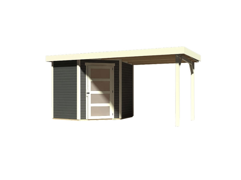 Karibu Gartenhaus Schwandorf 3 terragrau mit Anbaudach 2,25 Meter