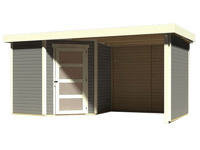 Karibu Gartenhaus Schwandorf 3 terragrau mit Anbaudach 2,40 Meter, Seiten- und Rückwand