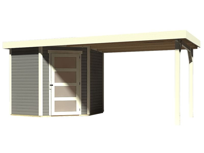 Karibu Gartenhaus Schwandorf 3 terragrau mit Anbaudach 2,80 Meter