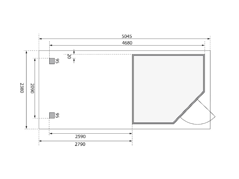 Karibu Gartenhaus Schwandorf 3 terragrau mit Anbaudach 2,80 Meter