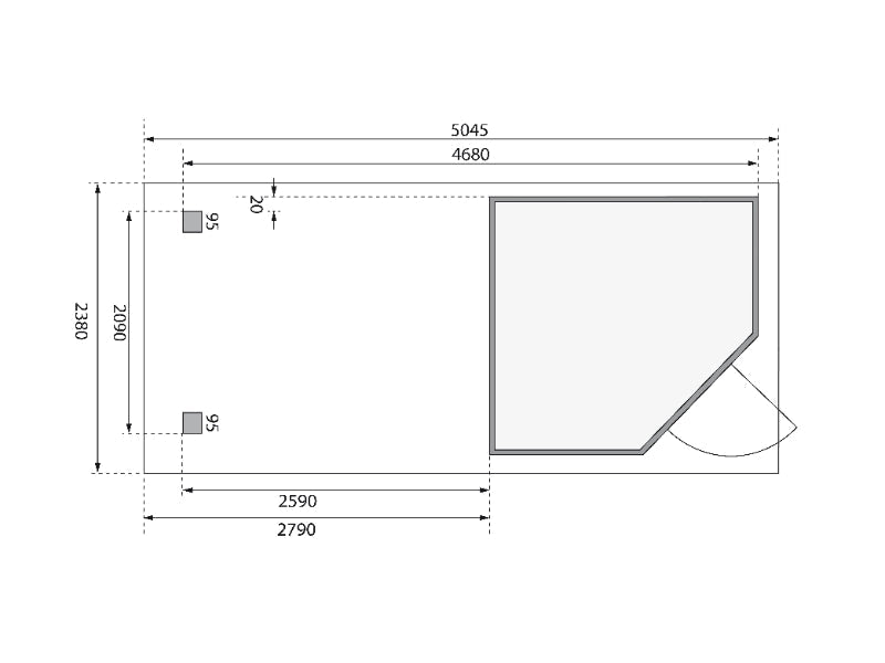 Karibu Gartenhaus Schwandorf 3 terragrau mit Anbaudach 2,75 Meter, Seiten- und Rückwand