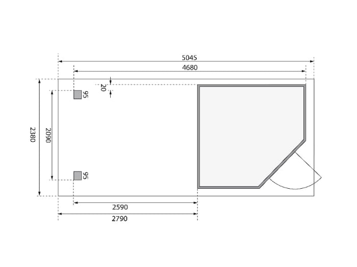 Karibu Gartenhaus Schwandorf 3 terragrau mit Anbaudach 2,8 m inkl. Rückwand