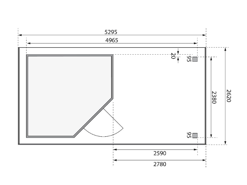Karibu Gartenhaus Schwandorf 5 natur mit Anbaudach 2,8 m inkl. Rückwand