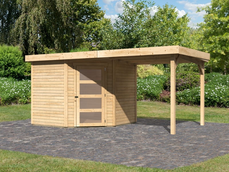 Karibu Gartenhaus Schwandorf 5 natur mit Anbaudach 2,25 Meter