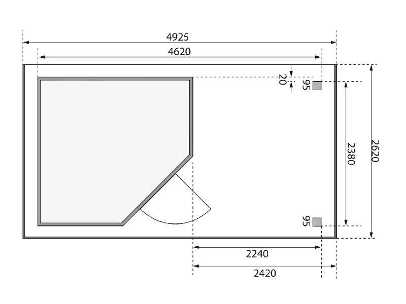 Karibu Gartenhaus Schwandorf 5 terragrau mit Anbaudach 2,25 Meter