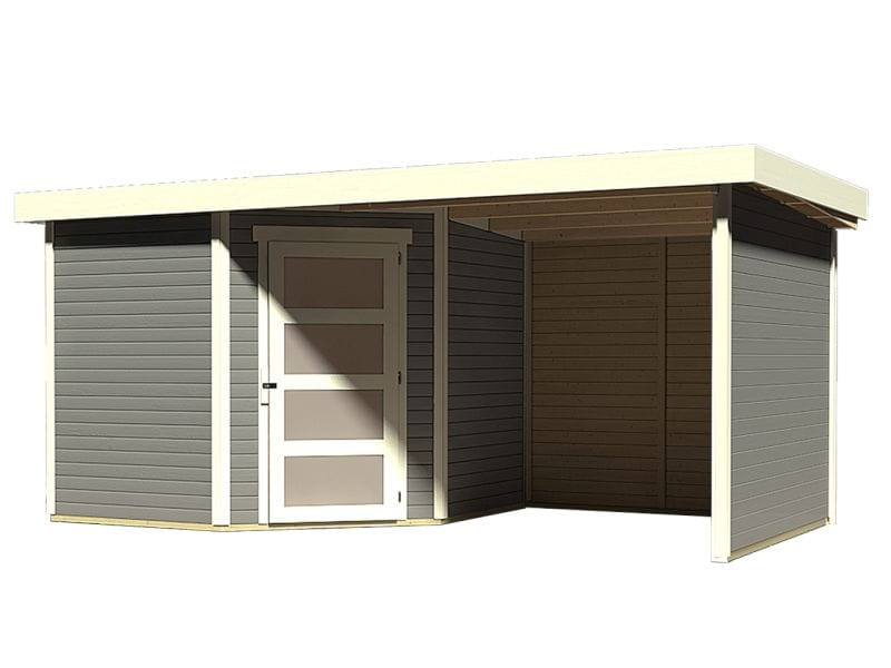 Karibu Gartenhaus Schwandorf 5 terragrau mit Anbaudach 2,25 Meter, Seiten- und Rückwand