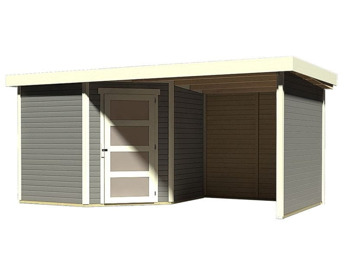 Karibu Gartenhaus Schwandorf 5 terragrau mit Anbaudach 2,25 Meter, Seiten- und Rückwand