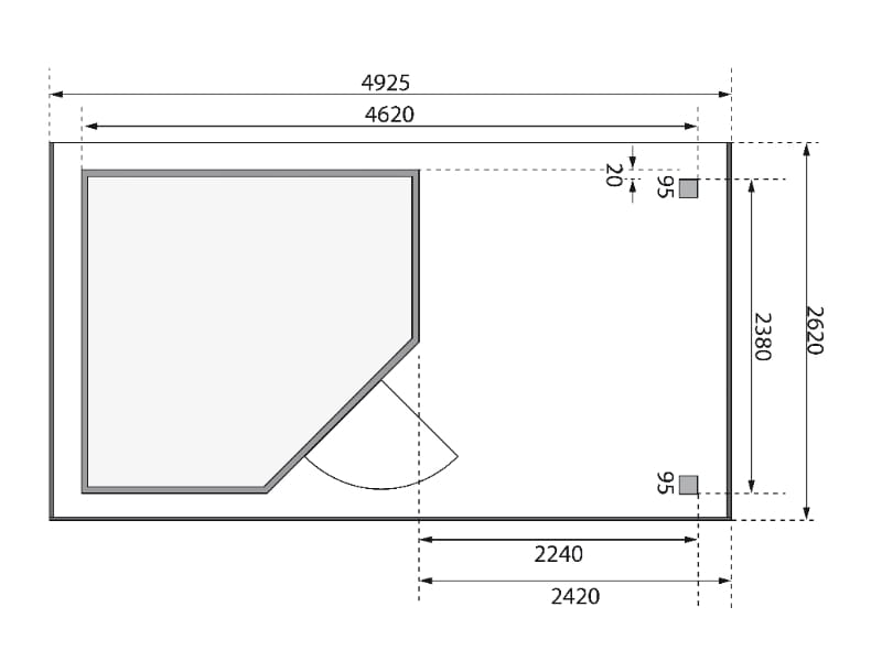 Karibu Gartenhaus Schwandorf 5 terragrau mit Anbaudach 2,25 Meter, Seiten- und Rückwand