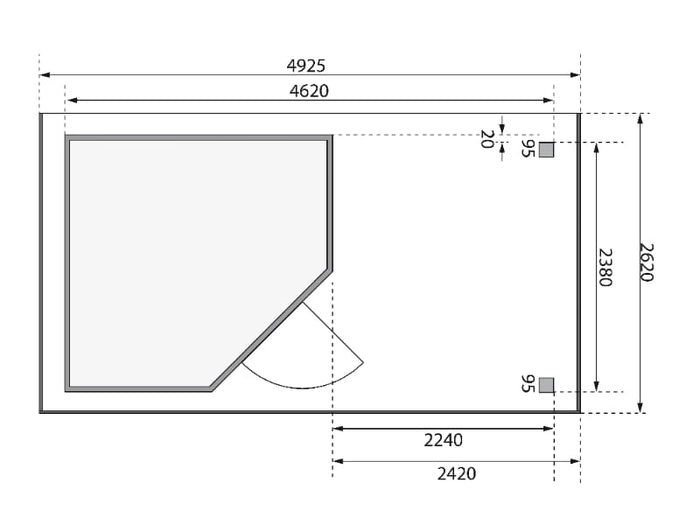 Karibu Gartenhaus Schwandorf 5 terragrau mit Anbaudach 2,25 Meter, Seiten- und Rückwand