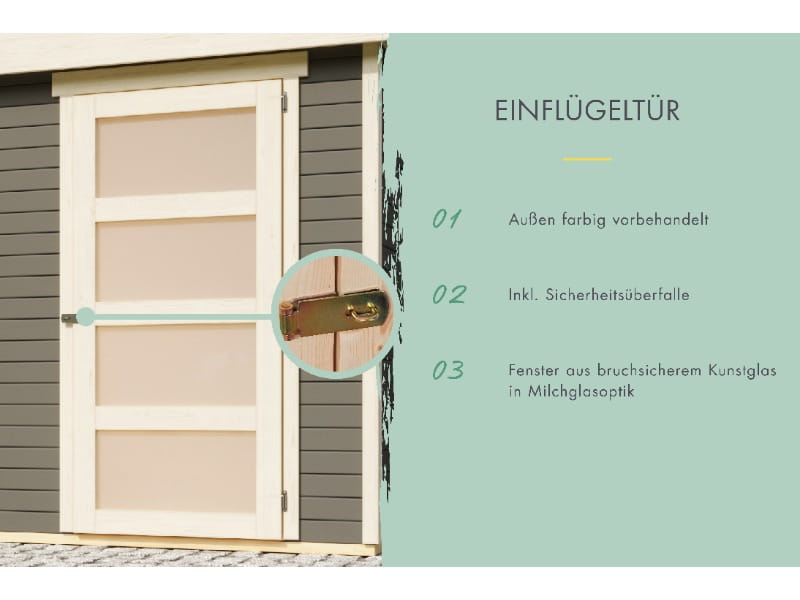 Karibu Gartenhaus Schwandorf 5 terragrau mit Anbaudach 2,25 Meter, Seiten- und Rückwand