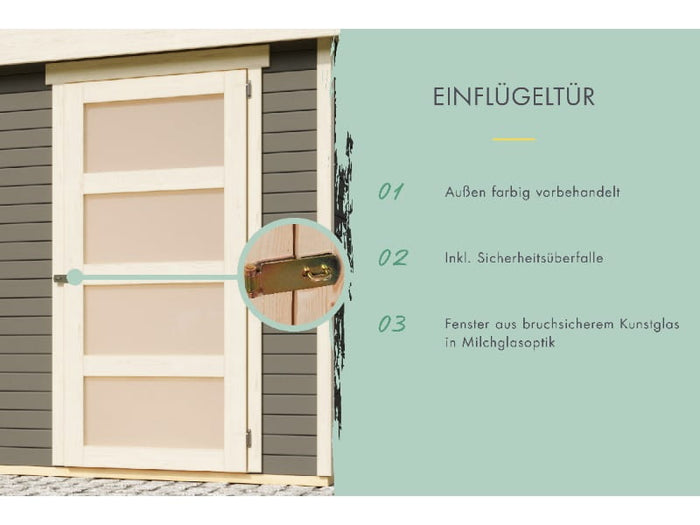 Karibu Gartenhaus Schwandorf 5 terragrau mit Anbaudach 2,8 m inkl. Rückwand