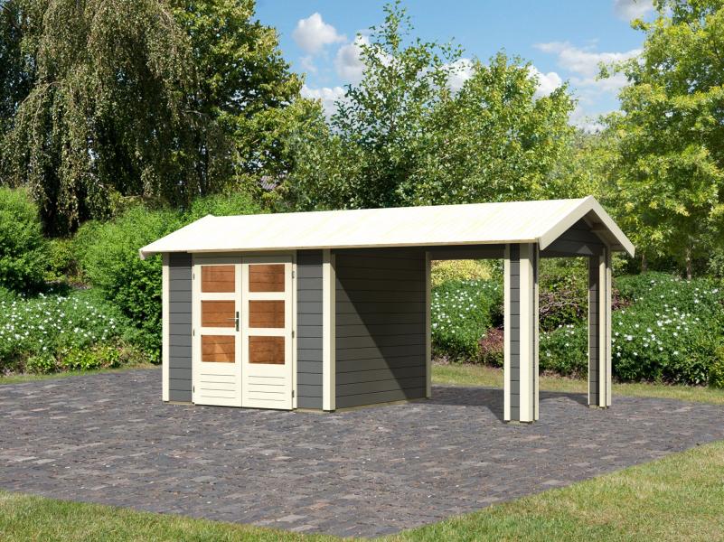 Karibu Gartenhaus Theres 3 terragrau- 1 Dachausbauelement