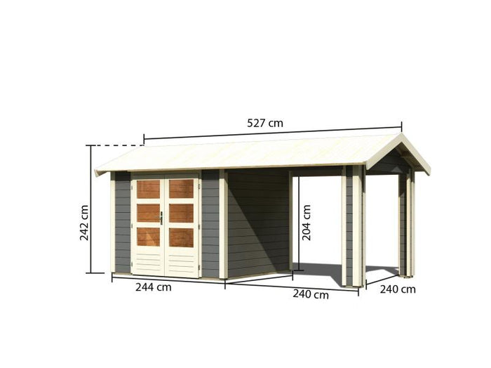 Karibu Gartenhaus Theres 3 terragrau- 1 Dachausbauelement