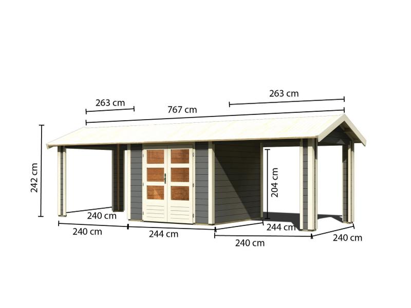 Karibu Gartenhaus Theres 3 terragrau- 2 Dachbausbauelemente