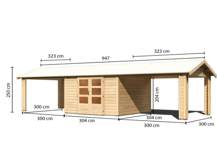 Karibu Gartenhaus Theres 7 natur- 2 Dachbausbauelemente