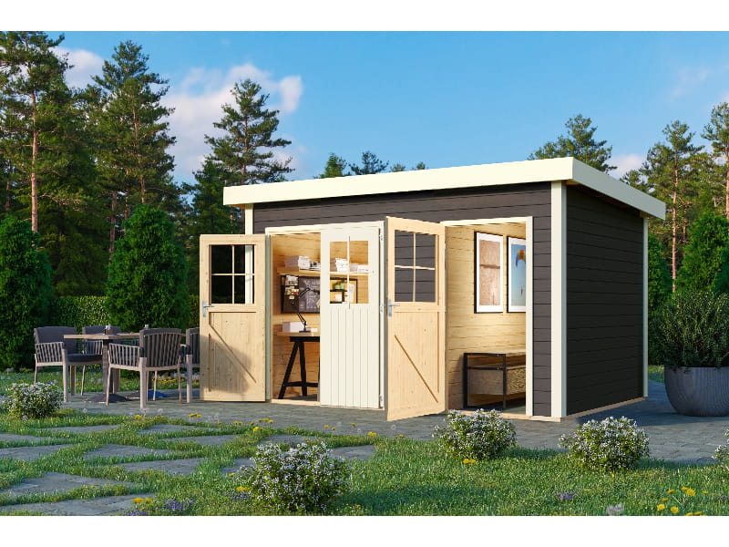 Karibu Gartenhaus Tintrup 2-Raum-Haus in terragrau 28 mm