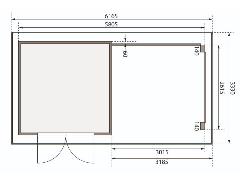 Karibu Gartenhaus Trittau 3 natur mit Anbaudach 3,3 m inkl. Rück- und Seitenwand
