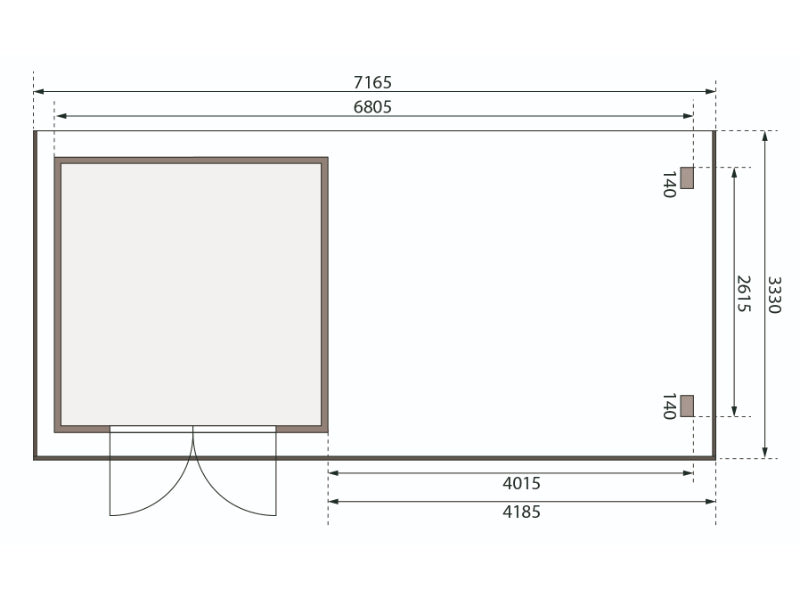 Karibu Gartenhaus Trittau 3 natur mit Anbaudach 4,4 m