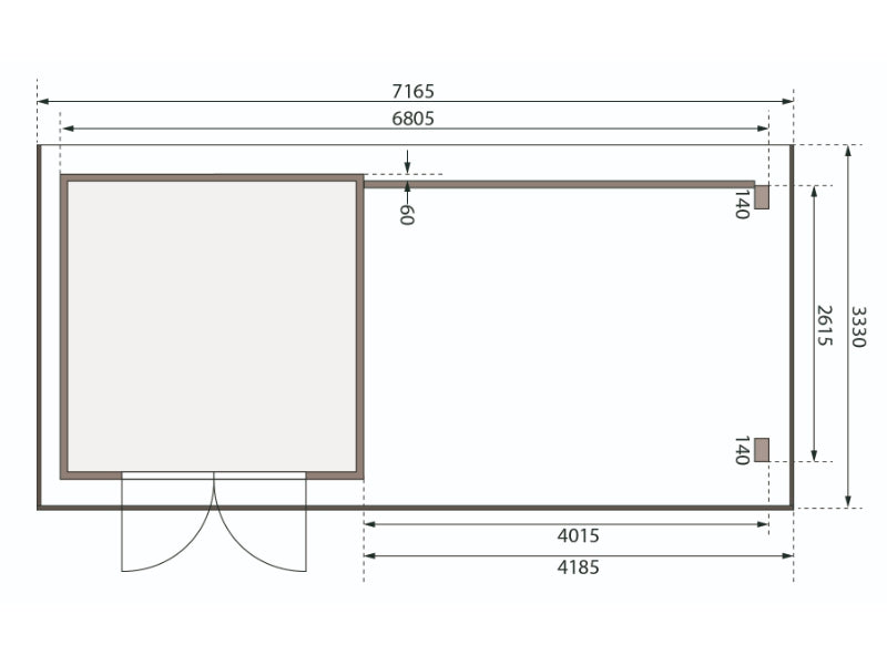 Karibu Gartenhaus Trittau 3 natur mit Anbaudach 4,4 m inkl. Rückwand