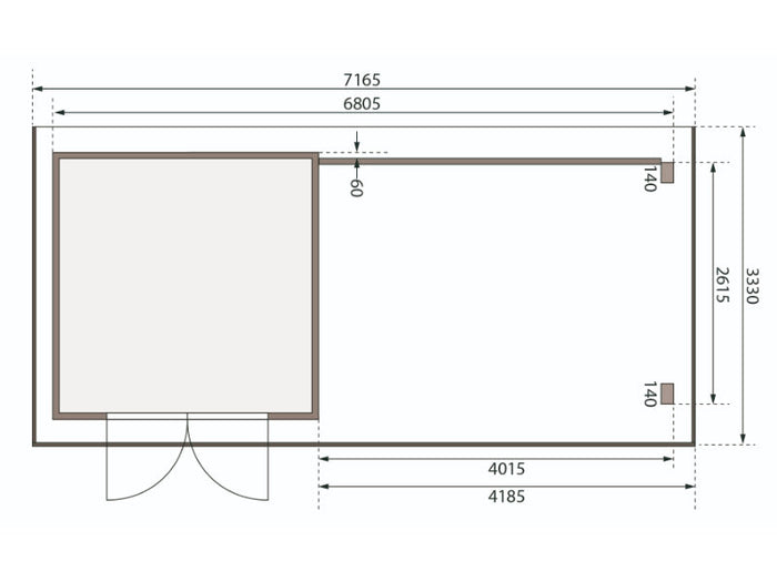 Karibu Gartenhaus Trittau 3 natur mit Anbaudach 4,4 m inkl. Rückwand