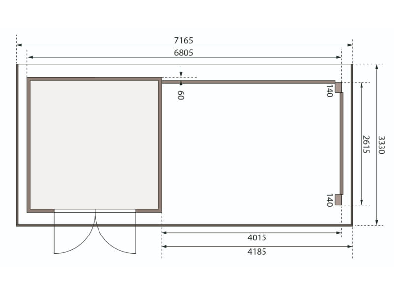 Karibu Gartenhaus Trittau 3 natur mit Anbaudach 4,4 m inkl. Rück- und Seitenwand