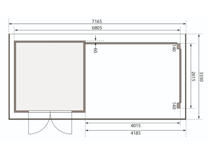Karibu Gartenhaus Trittau 3 natur mit Anbaudach 4,4 m inkl. Rück- und Seitenwand