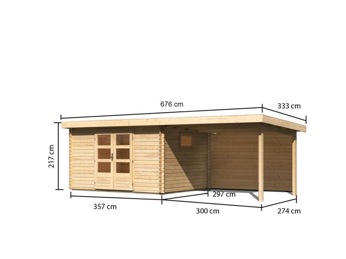Karibu Gartenhaus Trittau 4 inkl. Anbaudach 3,3 m mit Rückwand