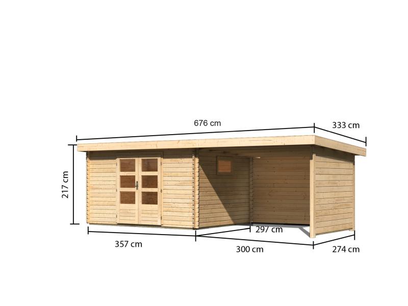 Karibu Gartenhaus Trittau 4 inkl. Anbaudach 3,3 m mit Rück- und Seitenwand
