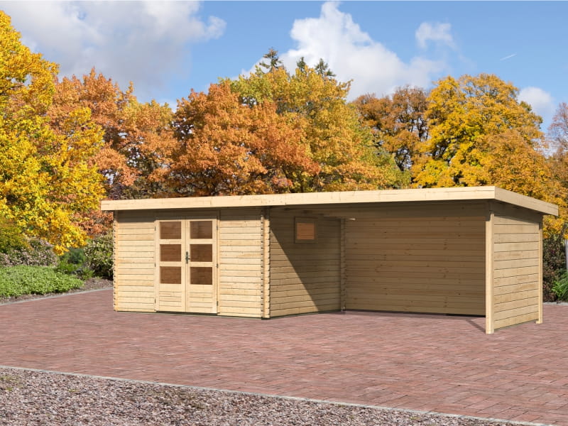 Karibu Gartenhaus Trittau 4 inkl. Anbaudach 4,4 m inkl. Rück- und Seitenwand