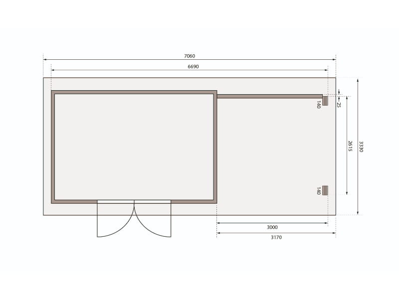Karibu Gartenhaus Trittau 5 inkl. Anbaudach 3,3 m inkl. Rückwand