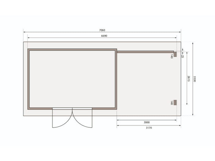 Karibu Gartenhaus Trittau 5 inkl. Anbaudach 3,3 m inkl. Rückwand