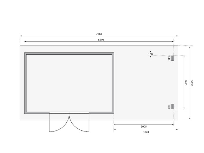 Karibu Gartenhaus Trittau 5 inkl. Anbaudach 3,3 m inkl. Rück- und Seitenwand