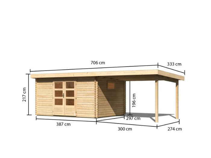 Karibu Gartenhaus Trittau 5 inkl. Anbaudach 3,3 m
