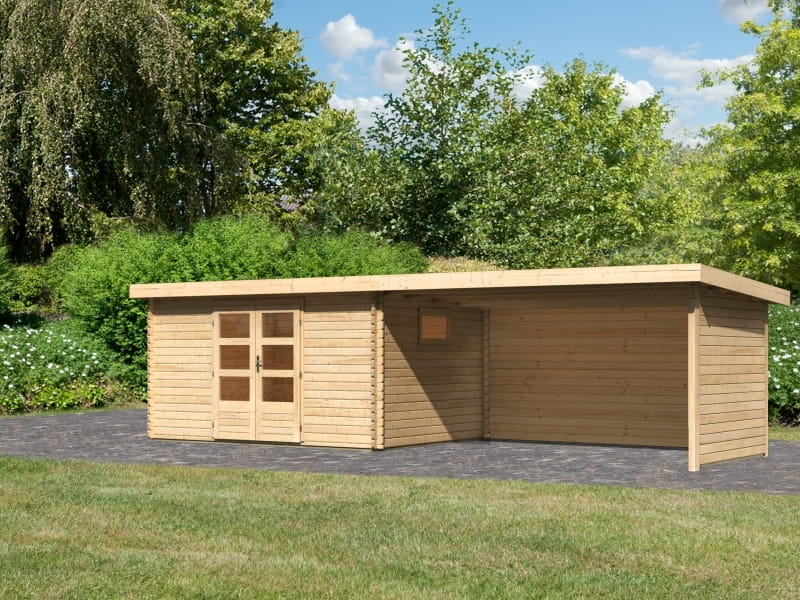 Karibu Gartenhaus Trittau 5 inkl. Anbaudach 4,4 m mit Rück- und Seitenwand