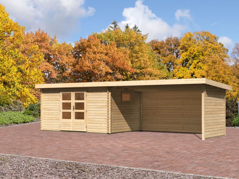 Karibu Gartenhaus Trittau 5 inkl. Anbaudach 4,4 m mit Rück- und Seitenwand