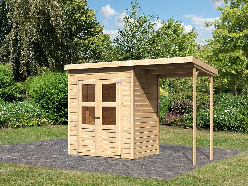 Karibu Gerätehaus Merseburg 2 SET mit Anbaudach