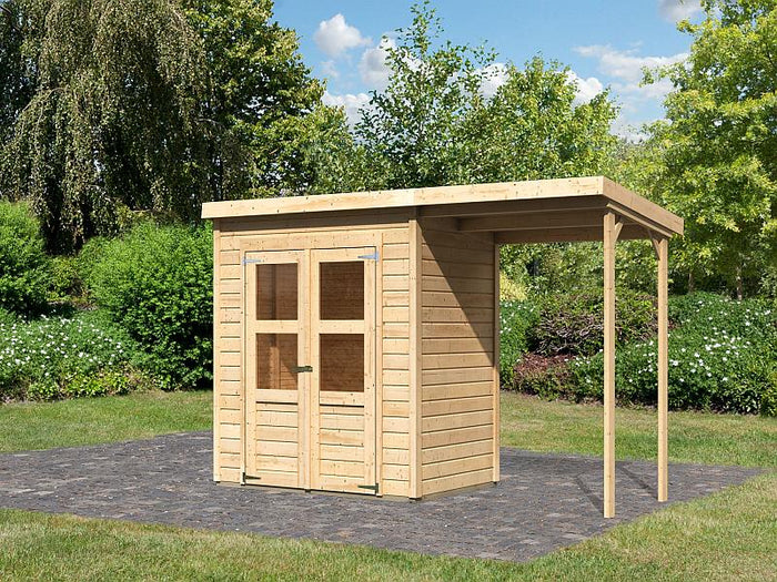Karibu Gerätehaus Merseburg 2 SET mit Anbaudach