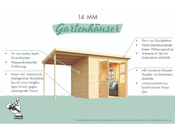 Karibu Gerätehaus Merseburg 2 SET mit Anbaudach