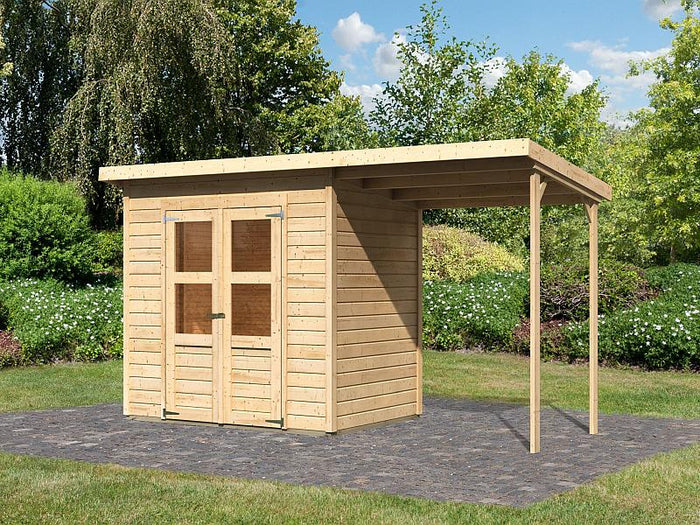 Karibu Gerätehaus Merseburg 3 SET mit Anbaudach