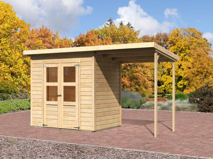 Karibu Gerätehaus Merseburg 3 SET mit Anbaudach