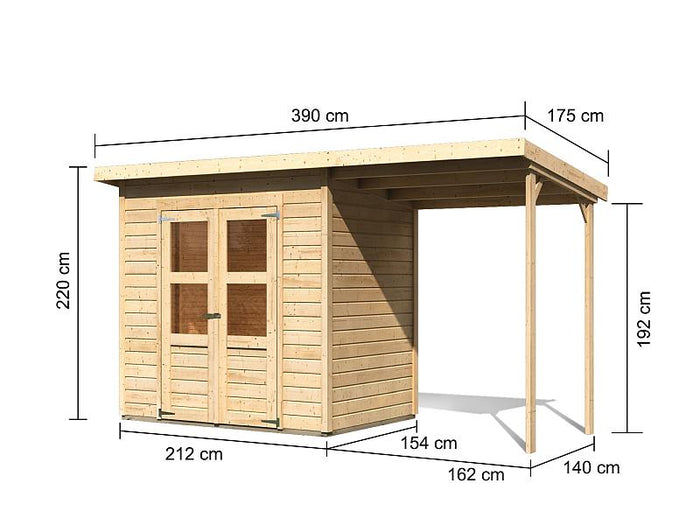 Karibu Gerätehaus Merseburg 3 SET mit Anbaudach